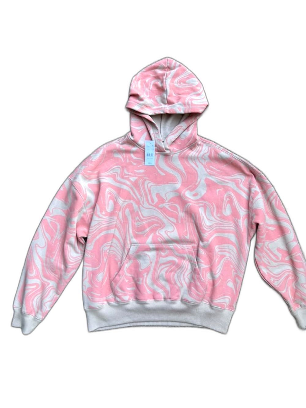 C-PacSun Unisex Pink & Tan Marble Swirl Fleece Pullover Hoodie Size Small NWT